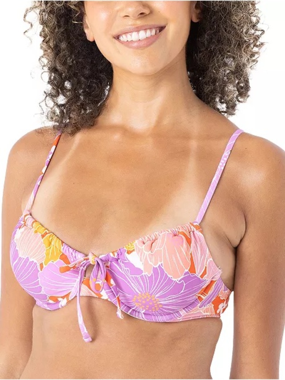 Roxy Floral Bikini Top in Lavender, Pink & Orange
